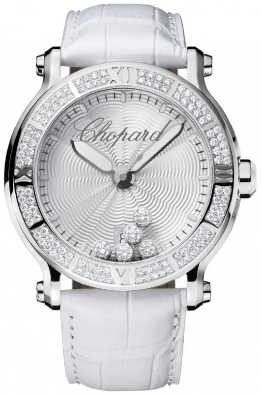 Unworn  Happy Sport XL, Stainless Steel and Diamonds, 5 Floating Diamonds, 42Mm, Ref# 288525-3003, Box and Papers