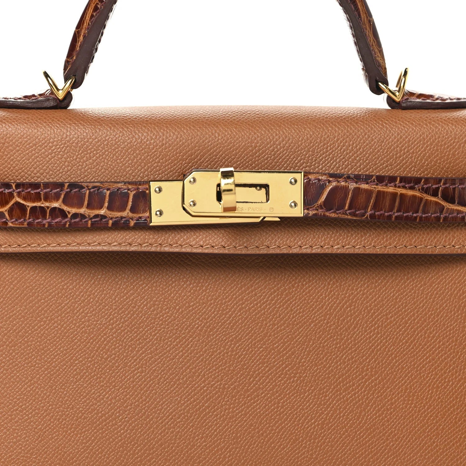 Madame Calfskin Matte Alligator Mini Kelly Sellier Touch 20 Gold Miel