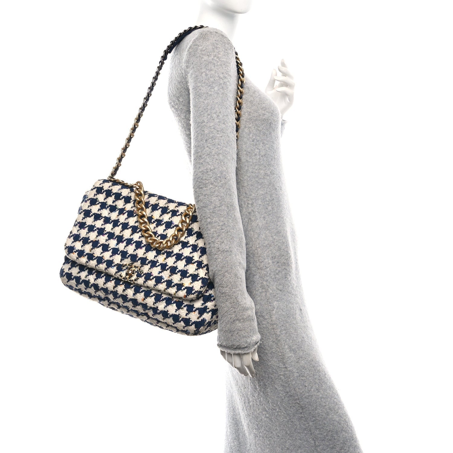 Tweed Quilted Maxi  19 Flap Ecru Navy Blue Multicolor