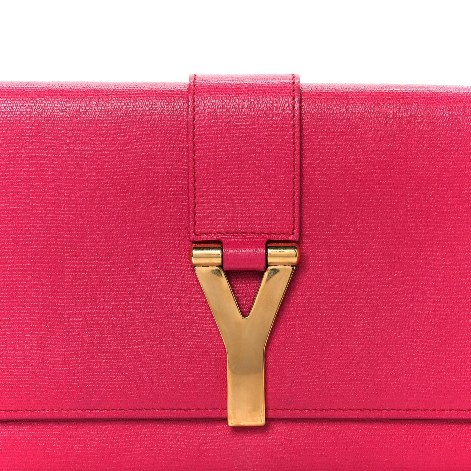 Textured Calfskin Y Ligne Clutch Fuchsia