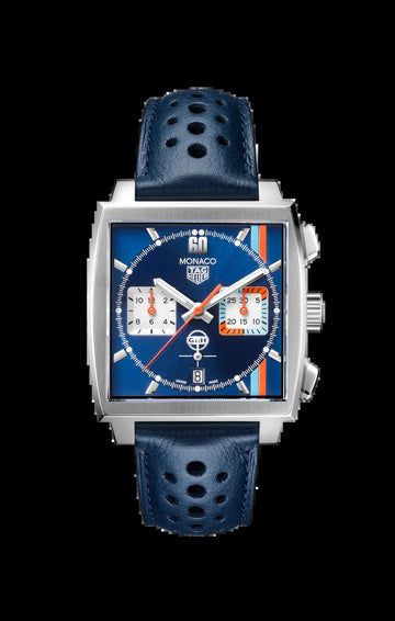 Unworn  Monaco Gulf, Chronograph Automatic, Stainless Steel, 39Mm, Ref# CBL2115.FC6494, Box and Papers