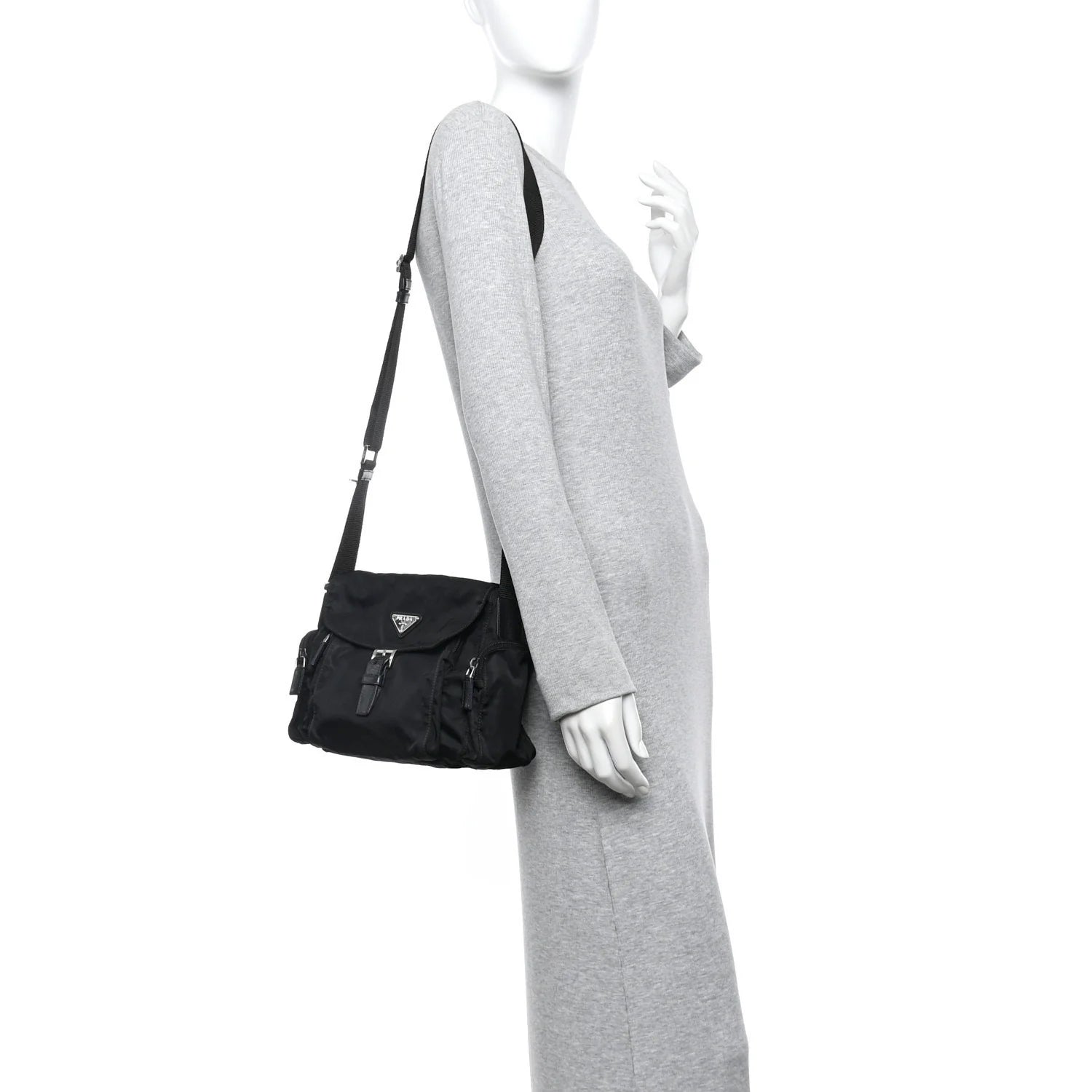 Tessuto Nylon Saffiano Small Vela Messenger Black