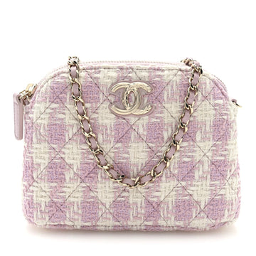 Tweed Quilted Mini Clutch with Chain Pink