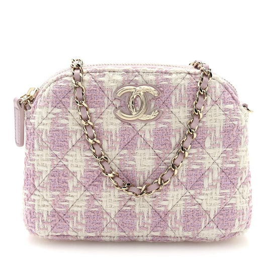 Tweed Quilted Mini Clutch with Chain Pink
