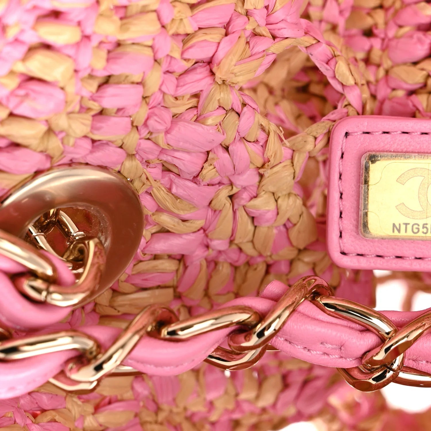 Raffia Effect Braided Small Shopping Bag Beige Pink