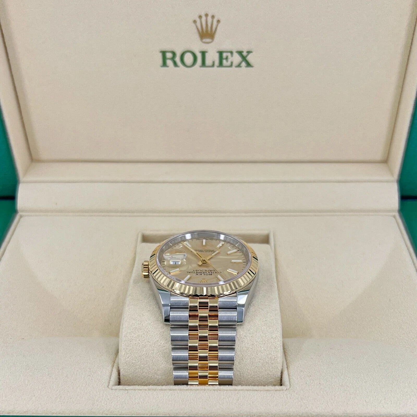 Datejust 36, 18K Yellow Gold and Stainless Steel, 36Mm, Golden, Palm Motif Dial, Ref# 126233-0037