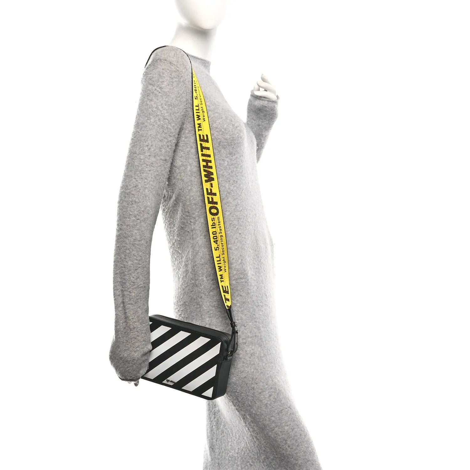 Saffiano Striped Mini Diag Bag Black White