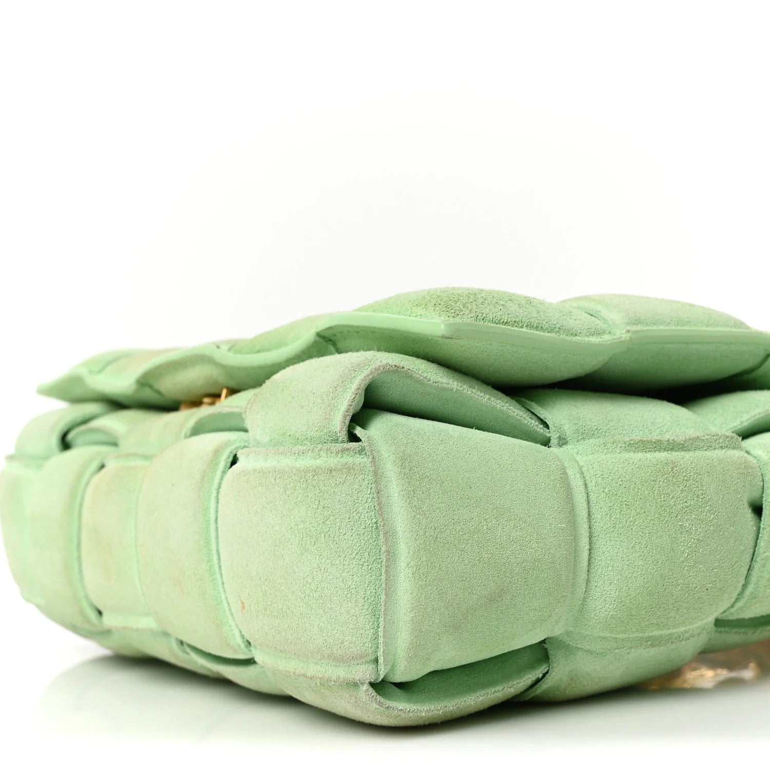 Suede Maxi Intrecciato Padded Chain Cassette Crossbody Bag Wasabi