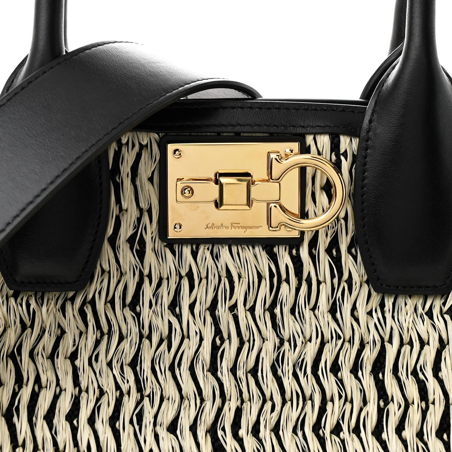 Raffia Large Studio Bag Black White