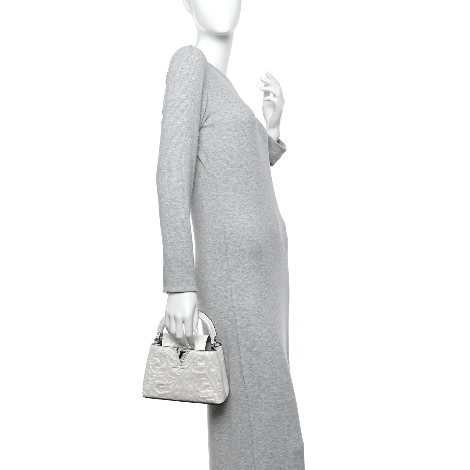 Lizard Baroque Embossed Capucines Mini Ivory Sparkle