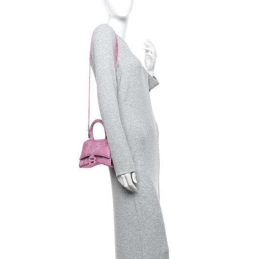 Strass Suede Hourglass Top Handle Bag XS Pink
