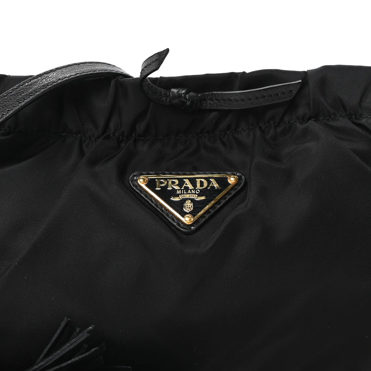 Tessuto Nylon Whipstitch Grommet Tassel Shoulder Bag Black