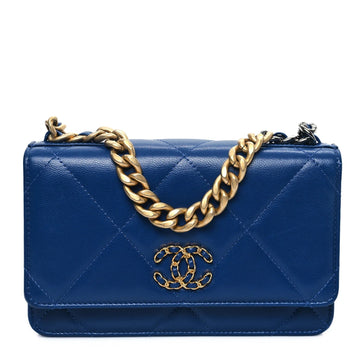 Shiny Goatskin Quilted  19 Wallet on Chain WOC Blue