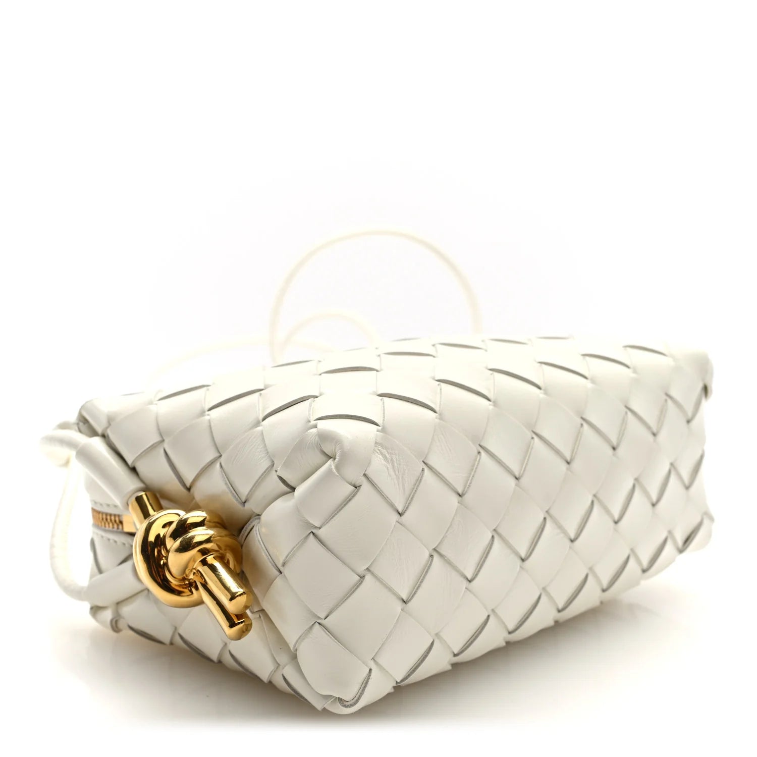 Polished Nappa Intrecciato Metal Knots Mini Loop Camera Bag Bone