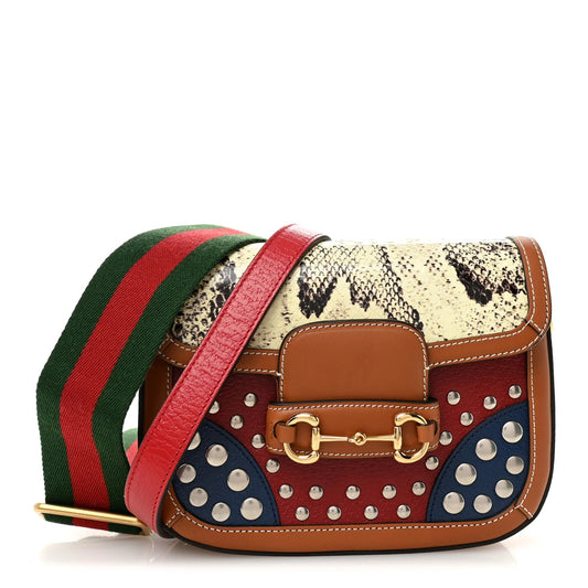 Snakeskin Studded Web Mini Horsebit 1955 Shoulder Bag Multicolor