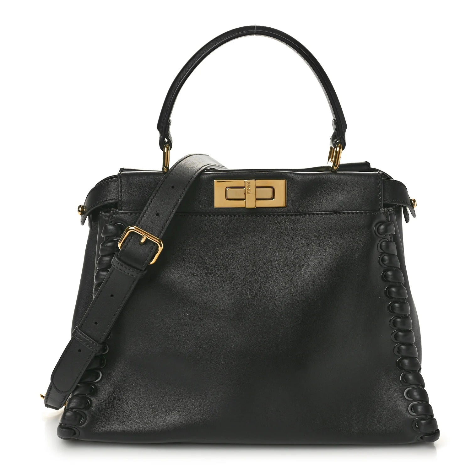 Vitello Seta Lace up Medium Peekaboo Iconic Satchel Black