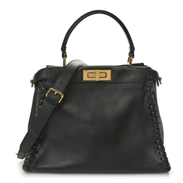 Vitello Seta Lace up Medium Peekaboo Iconic Satchel Black