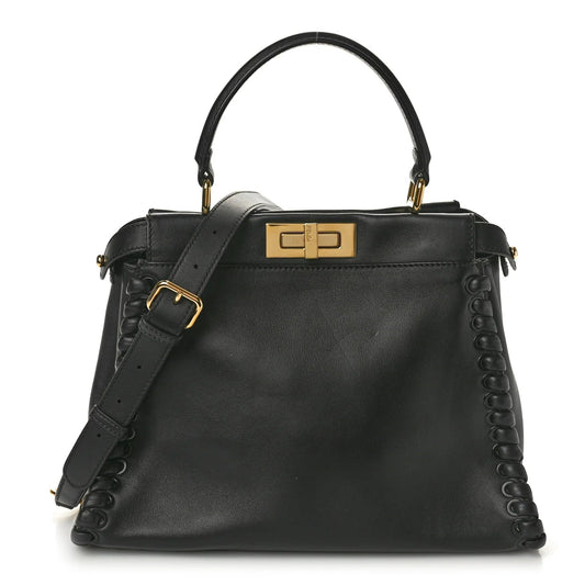 Vitello Seta Lace up Medium Peekaboo Iconic Satchel Black