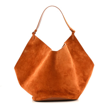 Suede Calfskin Medium Lotus Tote Caramel