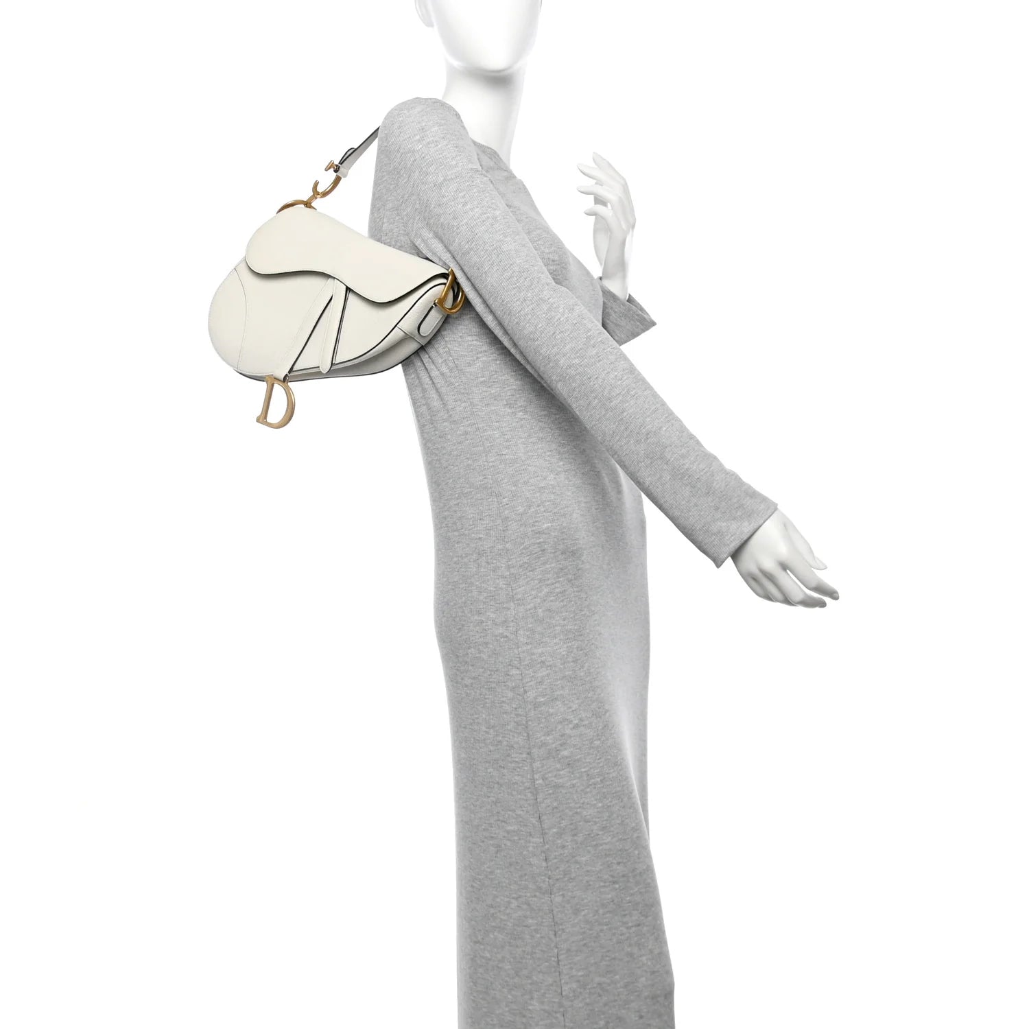 Grained Calfskin Saddle Bag White