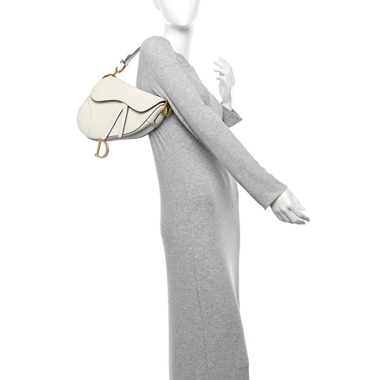 Grained Calfskin Saddle Bag White