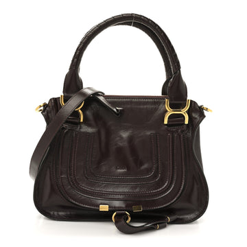 Shiny Calfskin Small Marcie Satchel Auburn Red