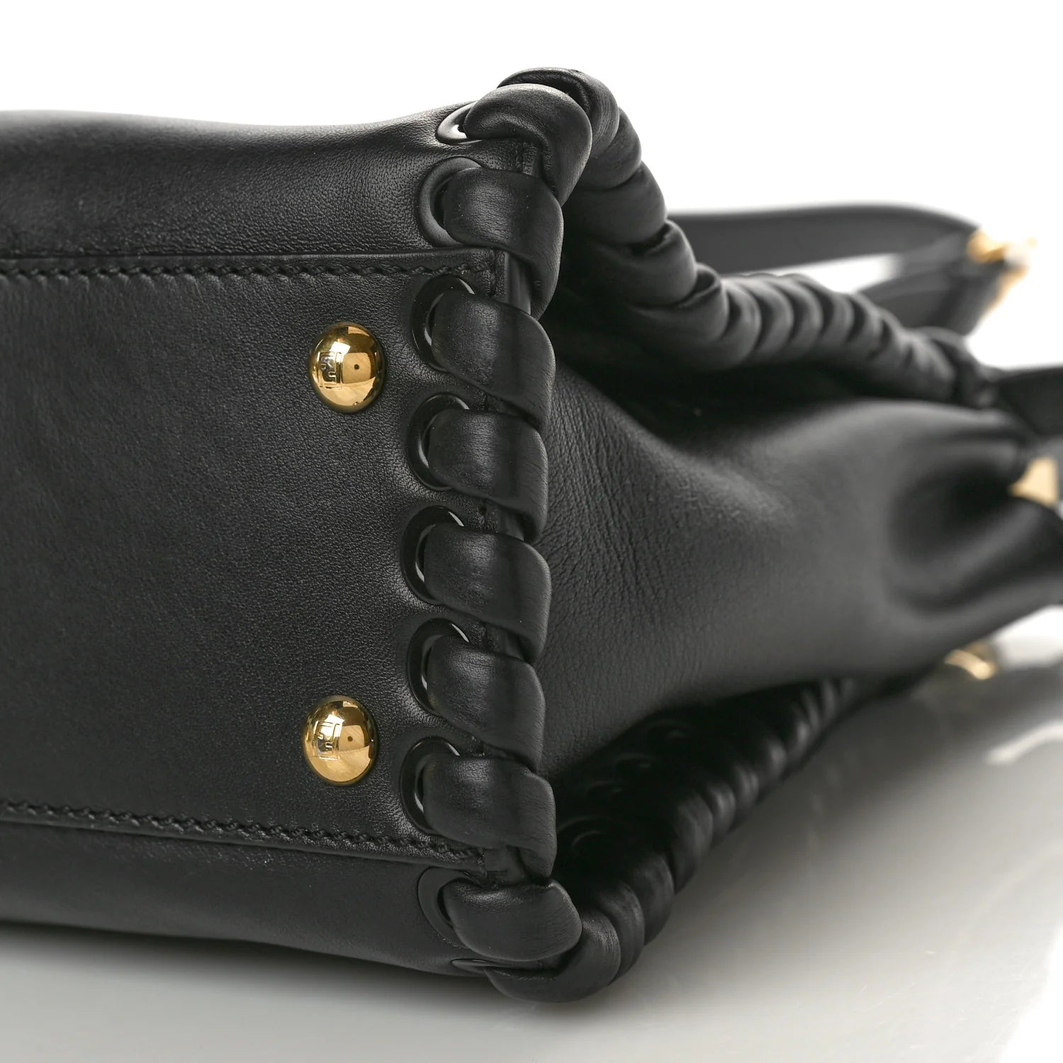 Vitello Seta Lace up Medium Peekaboo Iconic Satchel Black