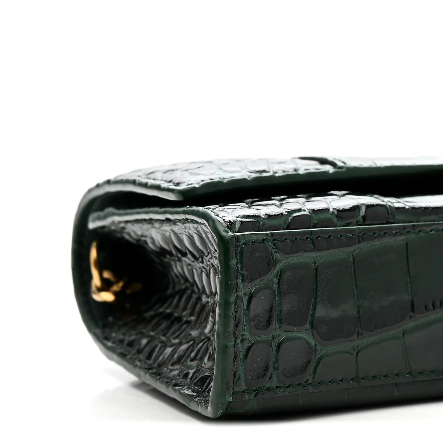 Shiny Calfskin Crocodile Embossed Hourglass Chain Bag Forest Green
