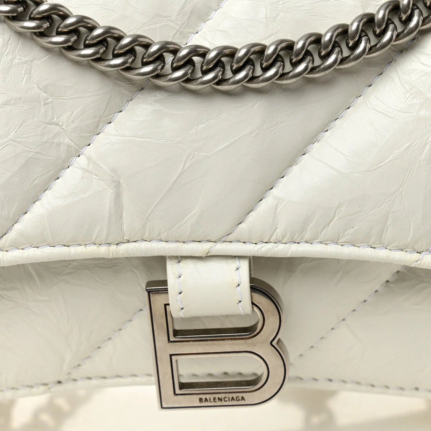 Crushed Calfskin Quilted Small Crush Chain Bag Optic White