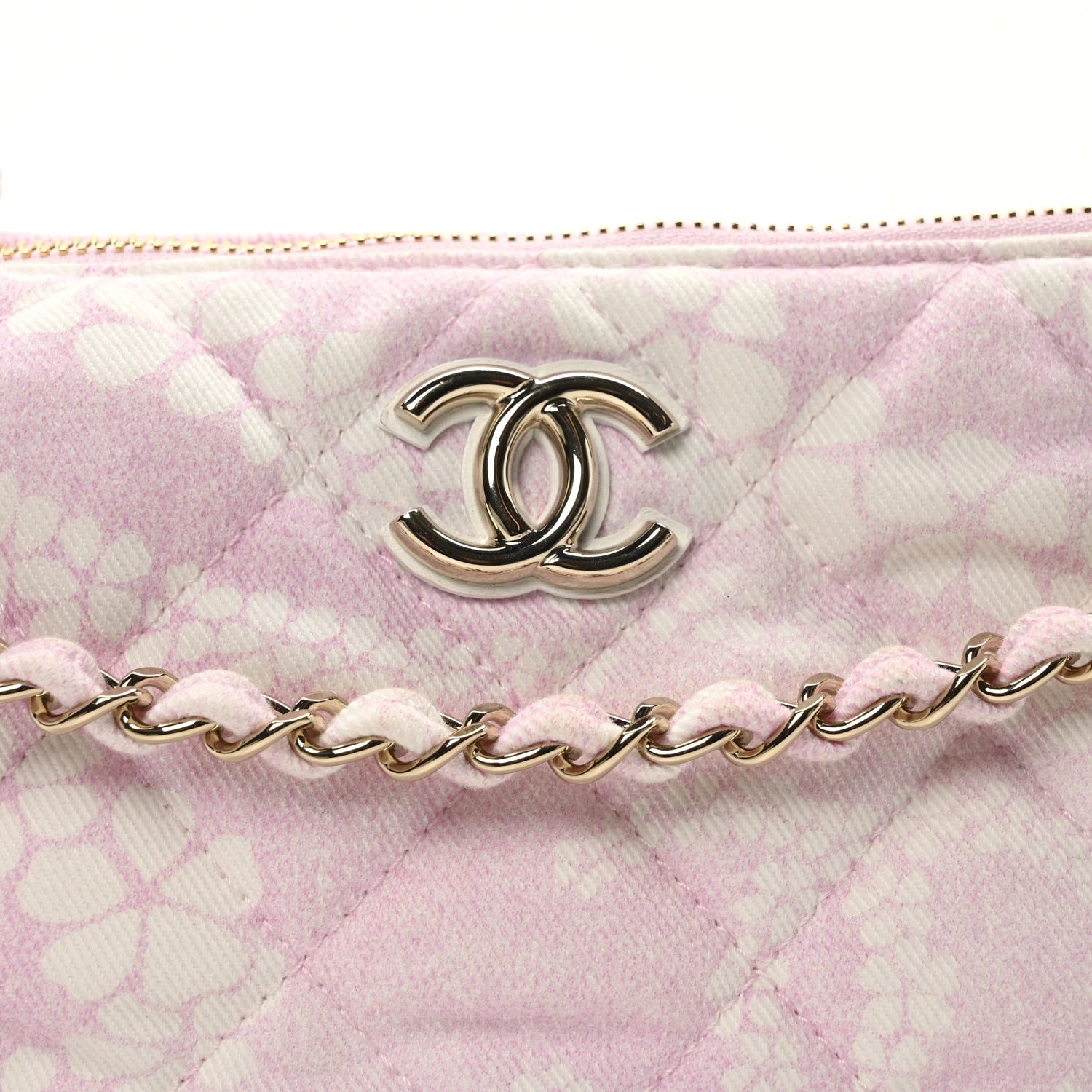 Printed Denim Quilted Large Hobo Bag Light Pink White