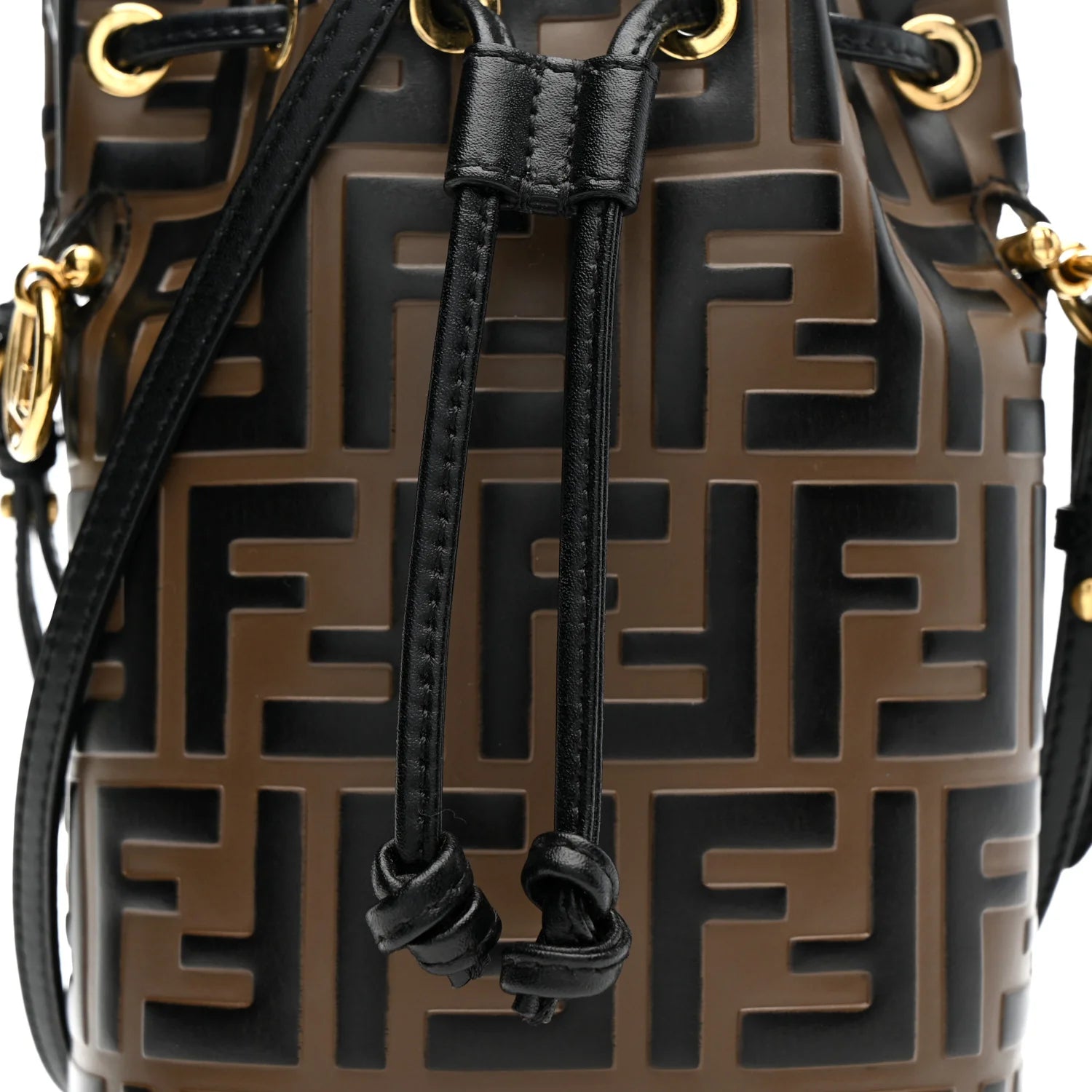 Vitello Liberty F Is  Bi-Color FF 1974 Embossed Mini Mon Tresor Bucket Bag Maya Black