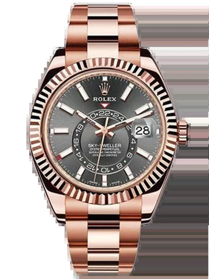 Rolex Rose Gold 18K Sky-Dweller Watch 326935 Dkr Rhodium Dial