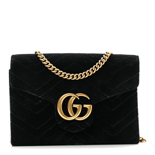 Velvet Matelasse GG Marmont Chain Wallet Black