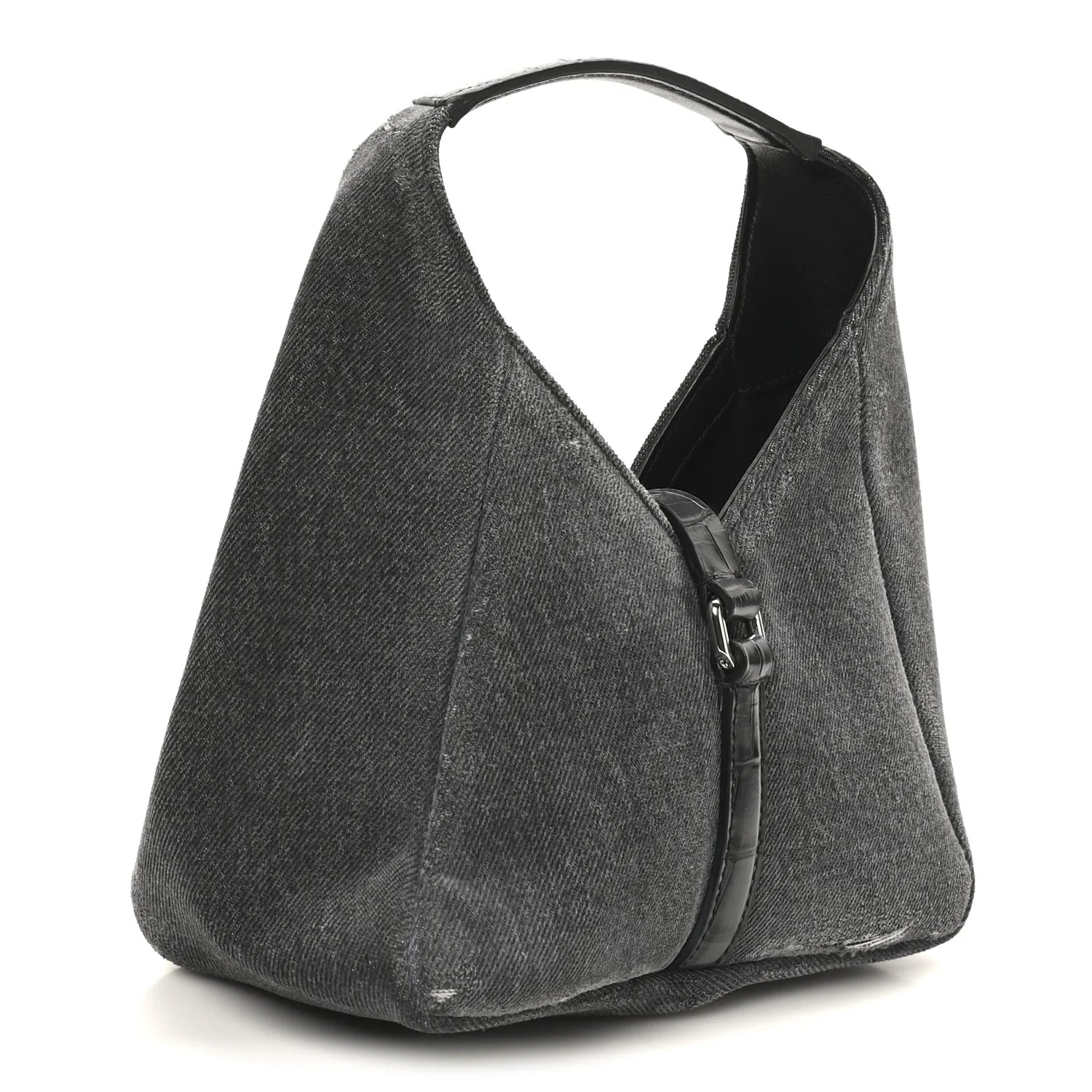 Washed Denim Calfskin Crocodile Embossed Mini G-Lock Hobo Black