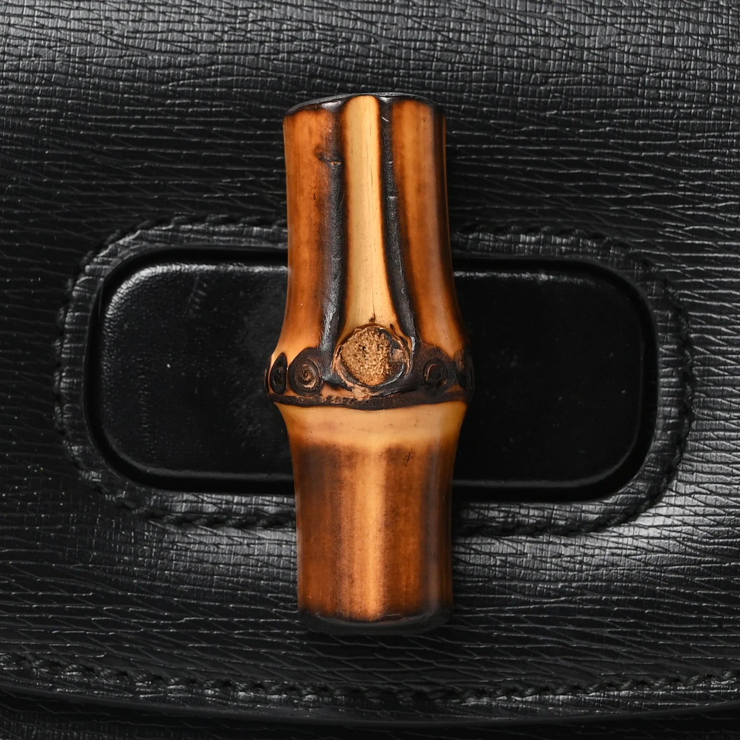 Shangai Calfskin Small Classic Bamboo Top Handle Bag Black