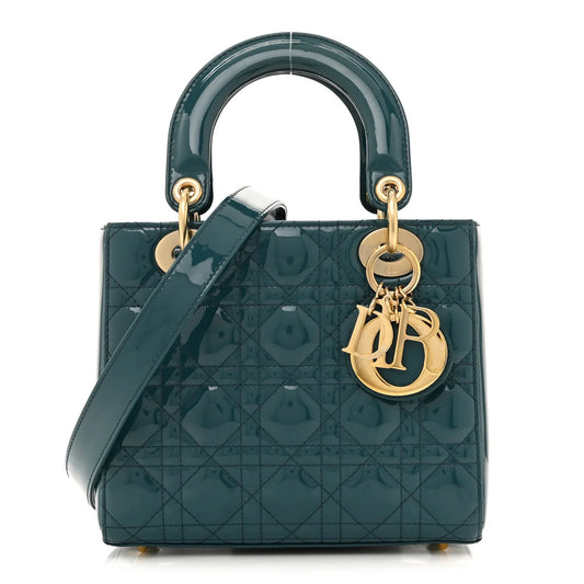 Patent Cannage Small Lady Dior Turquoise