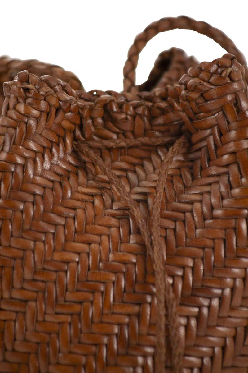 POMPOM DOUBLE JUMP - BUCKET BAG with WOVEN LEATHER