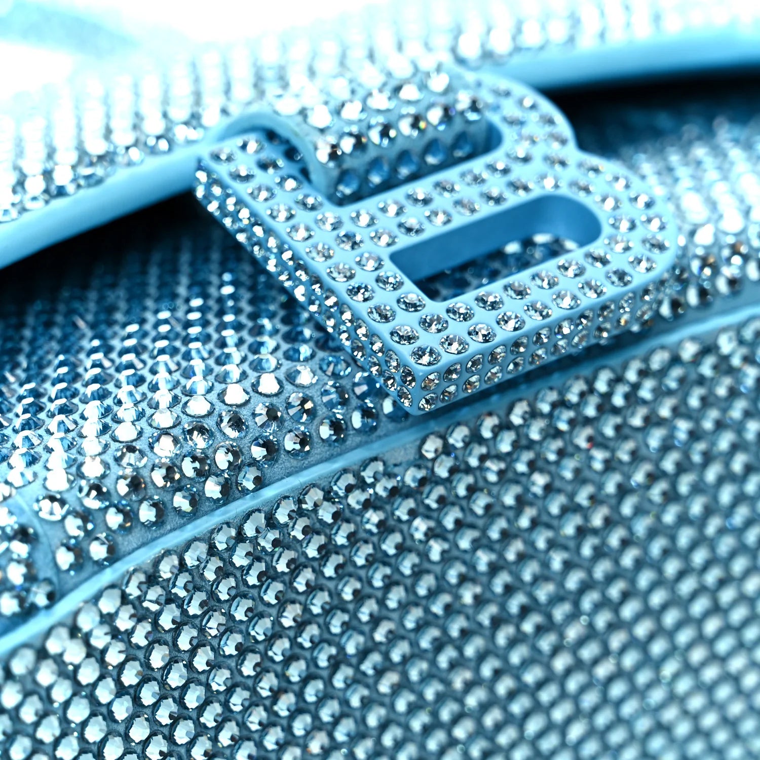 Strass Suede Hourglass Top Handle Bag XS Light Blue