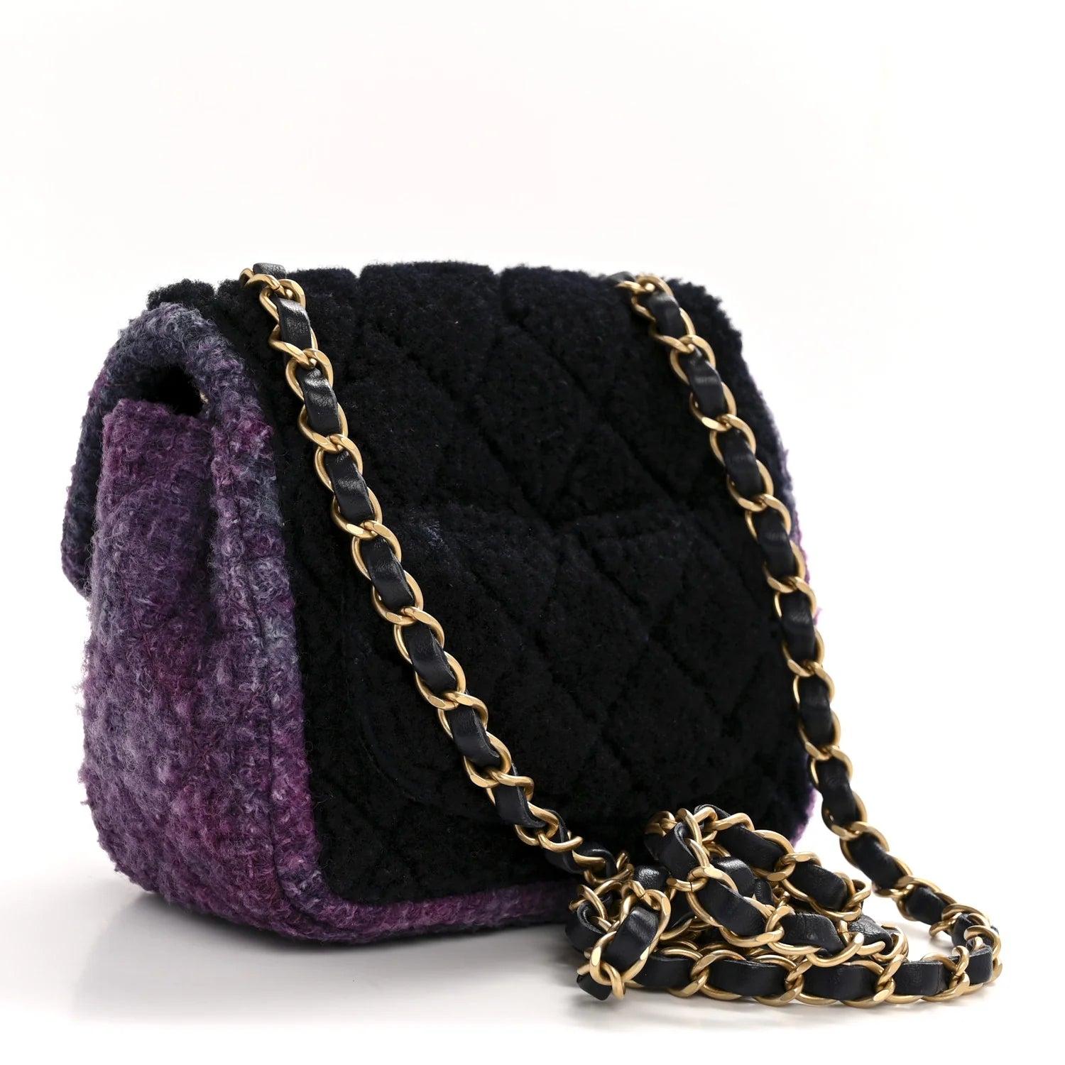 Shearling Tweed Quilted Mini Square Flap Bag Purple