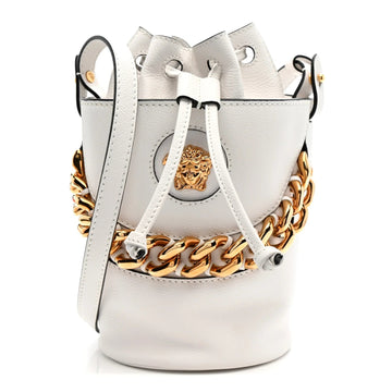 Grained Calfskin La Medusa Drawstring Bucket Bag Optical White