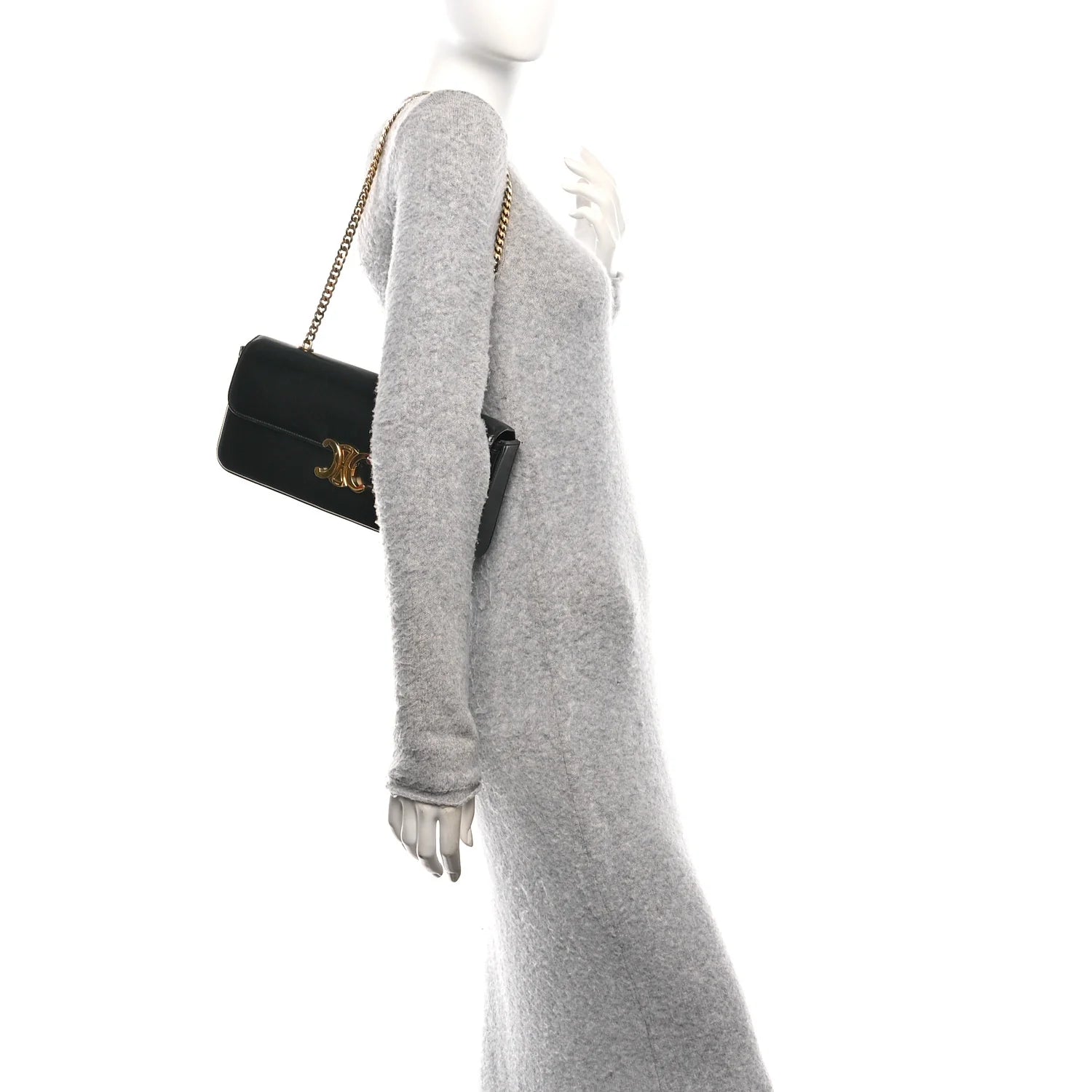 Shiny Calfskin Triomphe Chain Bag Black