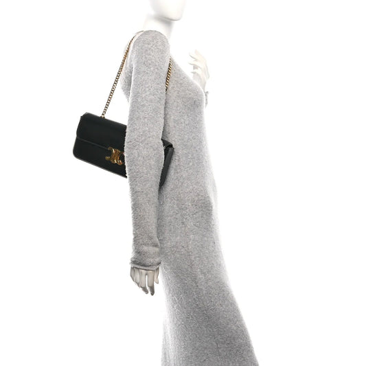 Shiny Calfskin Triomphe Chain Bag Black