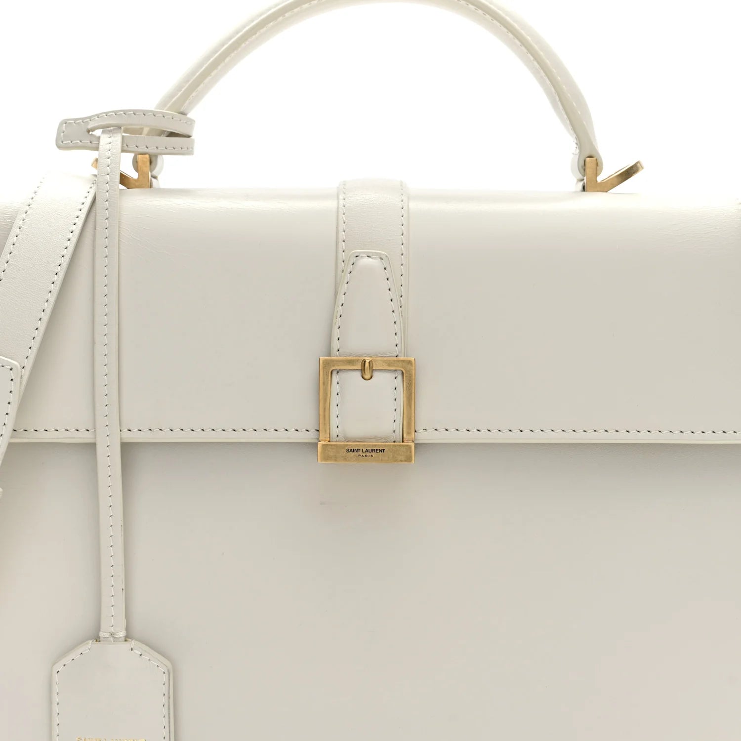 Shiny Calfskin Le Fermoir Top Handle Bag Small Crema Soft