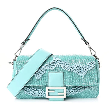 Rolling Stone Vitello Seta Bead Embroidered Re-Edition Baguette Spring Turquoise