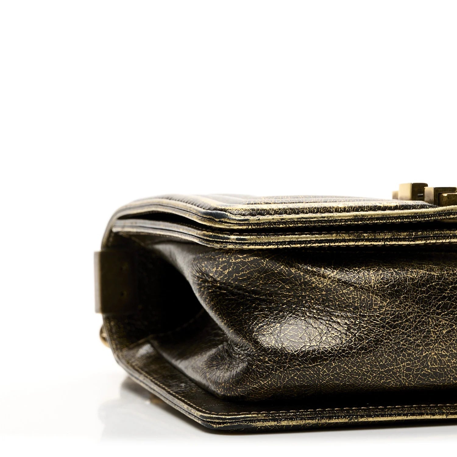 Cracked Metallic Calfskin Quilted Small Boy Flap Gold