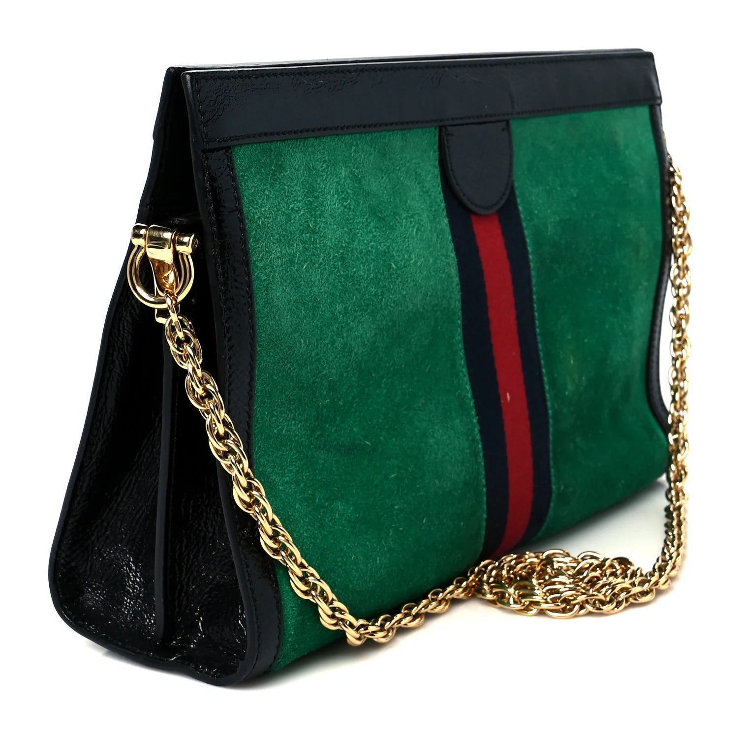 Suede Patent Web Medium Ophidia Chain Shoulder Bag New Shamarock Black