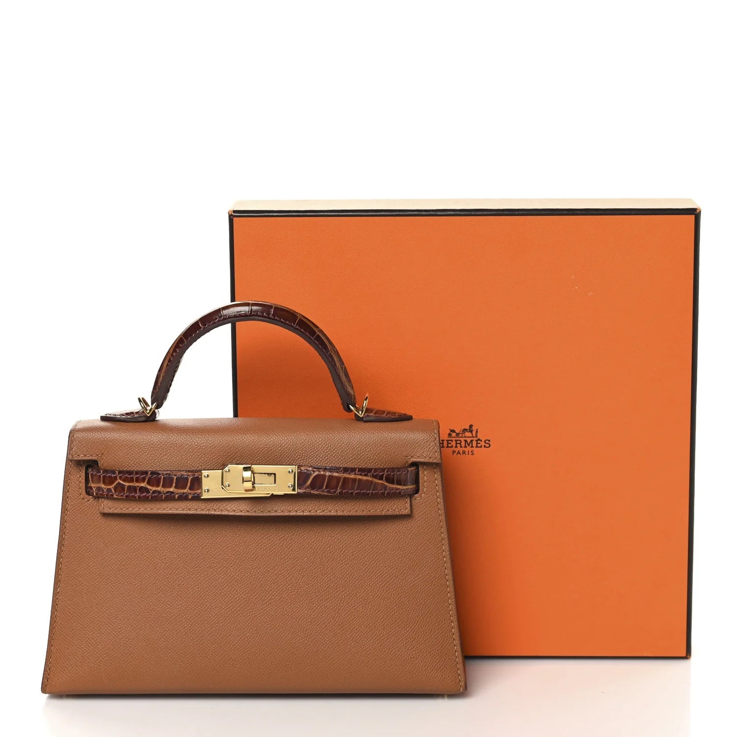 Madame Calfskin Matte Alligator Mini Kelly Sellier Touch 20 Gold Miel