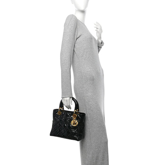 Patent Cannage Medium Lady Dior Black