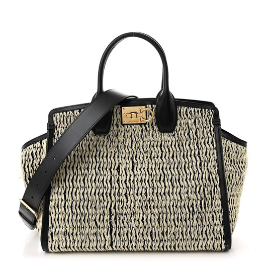 Raffia Large Studio Bag Black White