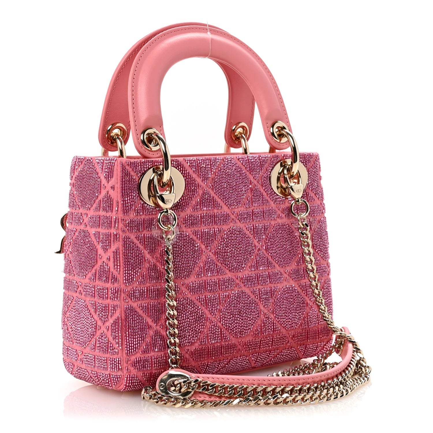 Lambskin Cannage Beaded Embroidered Mini Lady Dior Light Pink